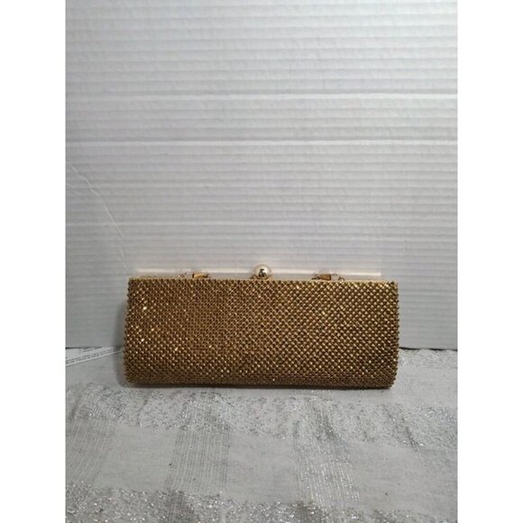 Vintage Retro Caziar Chainmail Clutch Bag Matte Gold With Clasp Chain Strap - Picture 1 of 12